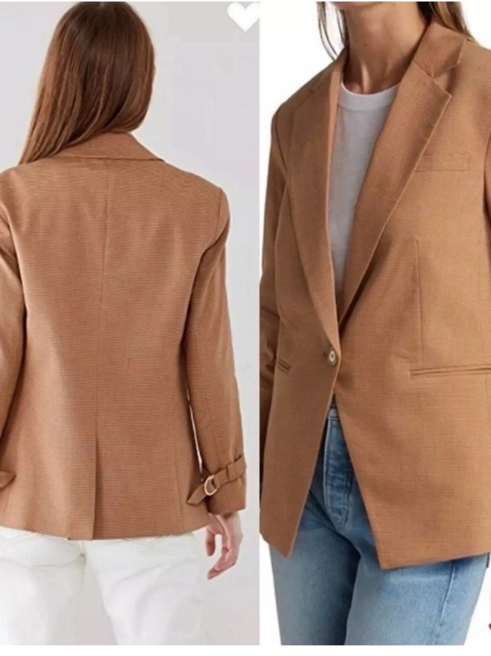 Veronica Beard Camel/Tan Single-Button Textured Blazer - Picture 2 of 15